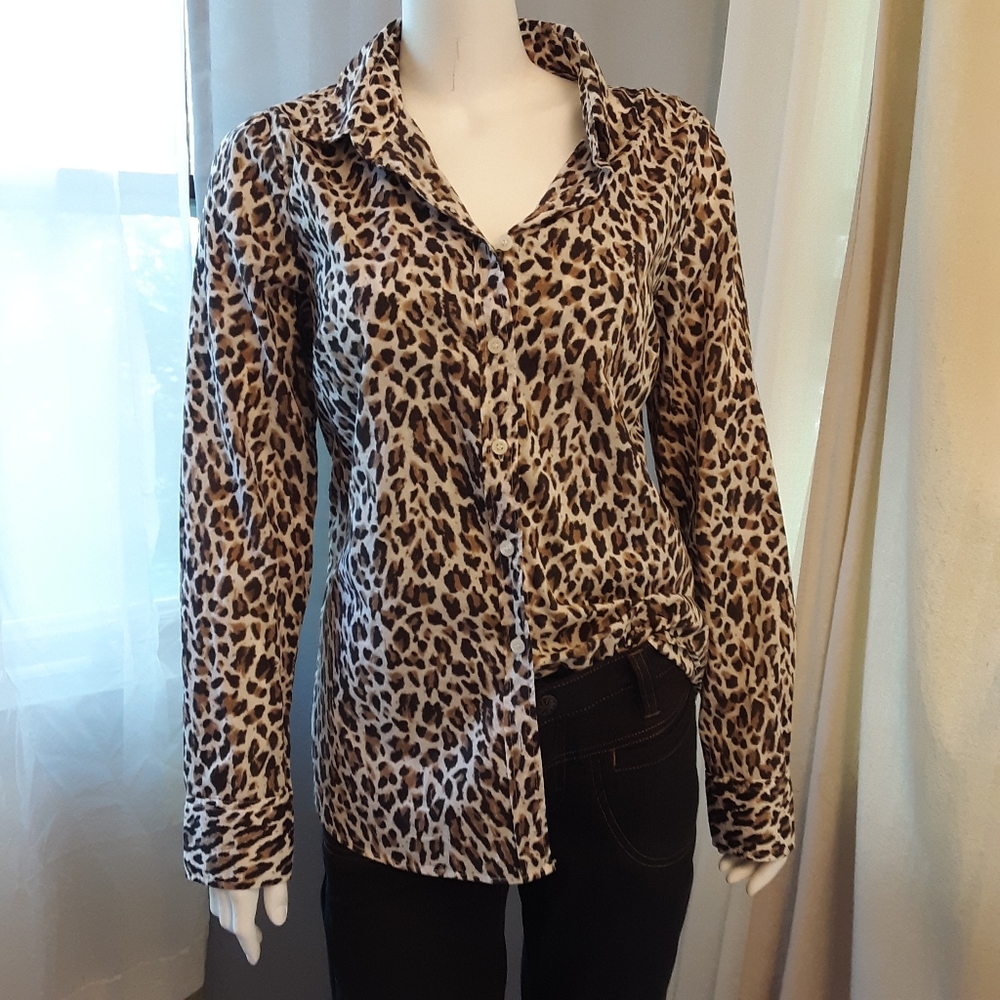 J Crew light wieght leopard button down shirt